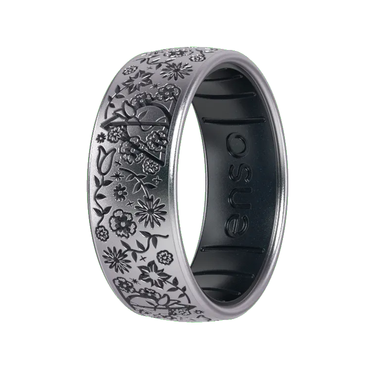 Floral Deathly Hallows Harry Potter Ring - Icy Silver