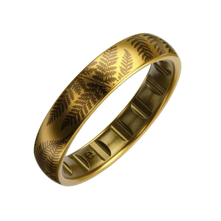 Thin Forest Ferns Metal Hybrid Ring - 18K Gold Plated Titanium
