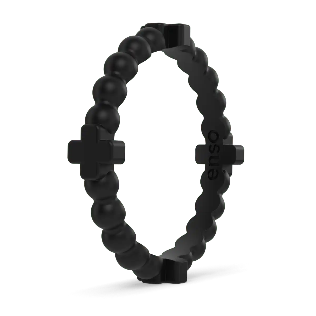 Beaded Cross Ring - Obsidian