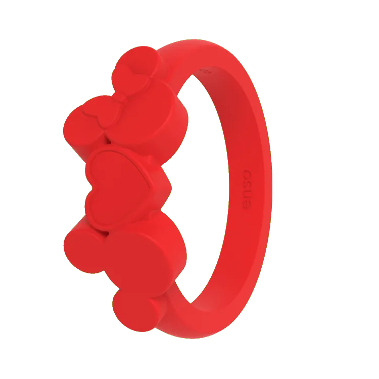 Mickey Mouse & Minnie Mouse Love Heart Disney Ring - Bright Red