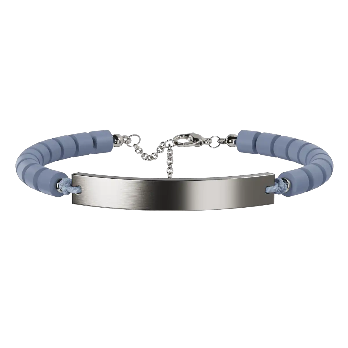 Heishi Engravable Bar Bracelet - Stormy Blue & Silver