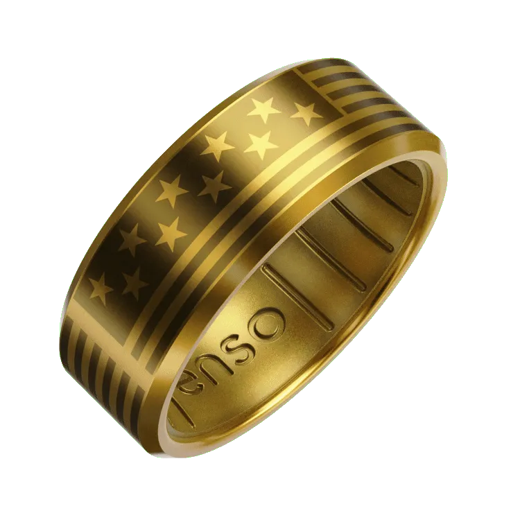 American Flag Metal Hybrid Ring - 18K Gold Plated Titanium