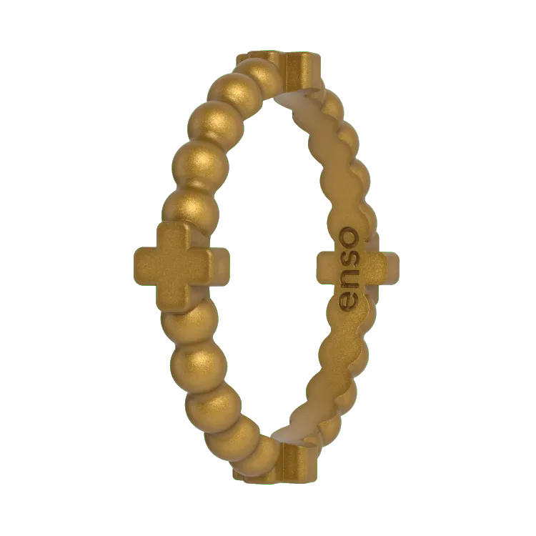 Beaded Cross Ring - Metallic Gold