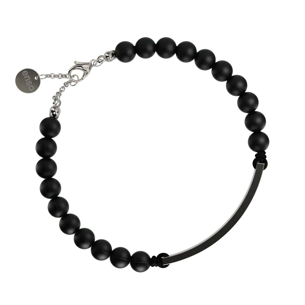 Engravable Bar Bracelet - Obsidian & Silver