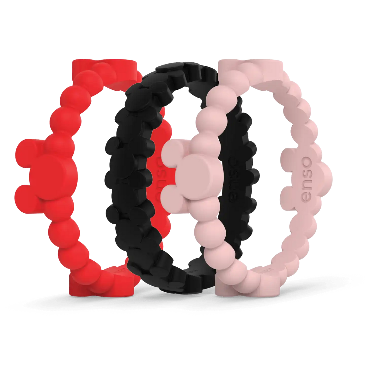 Mickey Mouse Mixed Ring 3 Pack - Bright Red, Obsidian, Blush Pink