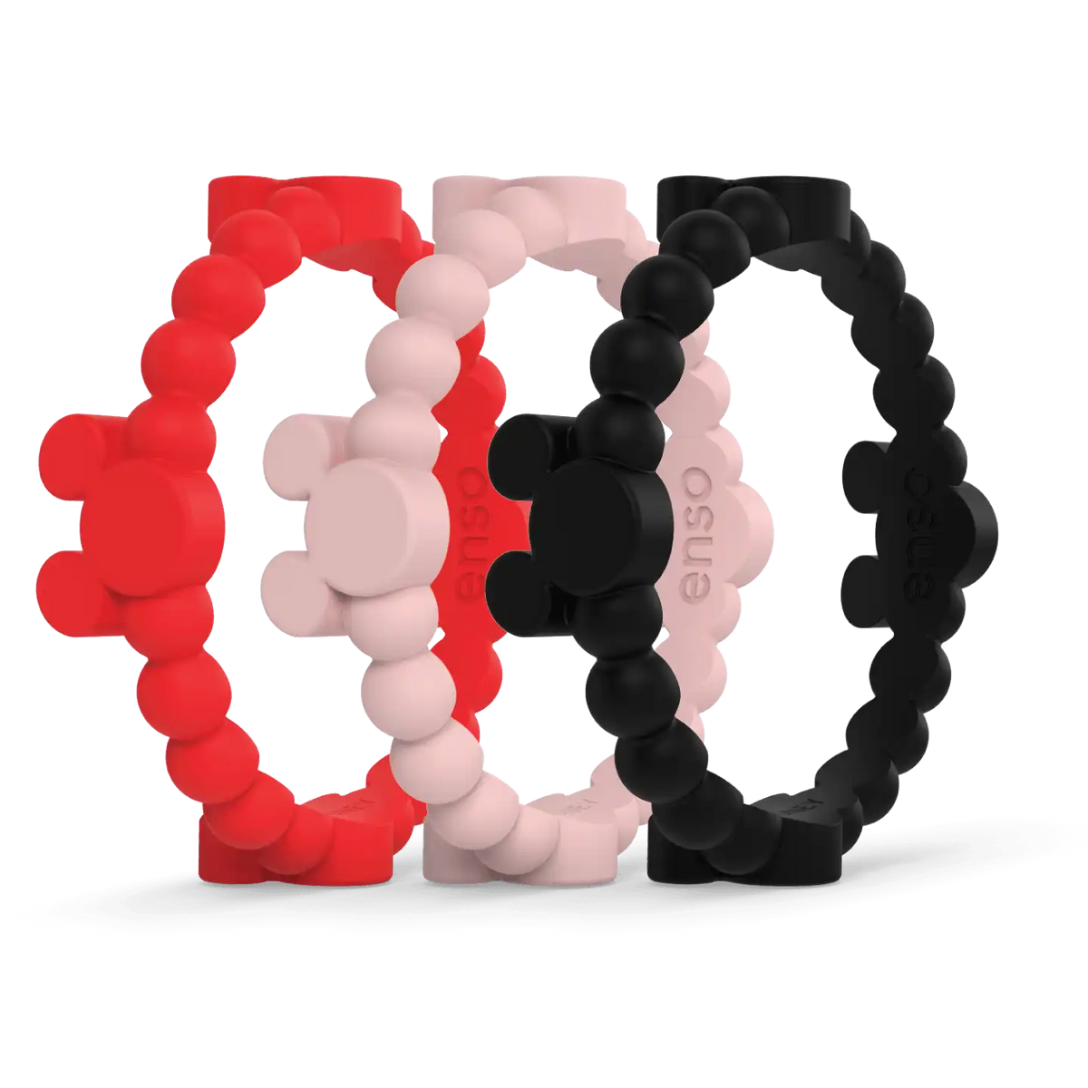 Mickey Mouse Beaded Ring 3 Pack - Bright Red, Blush Pink, Obsidian