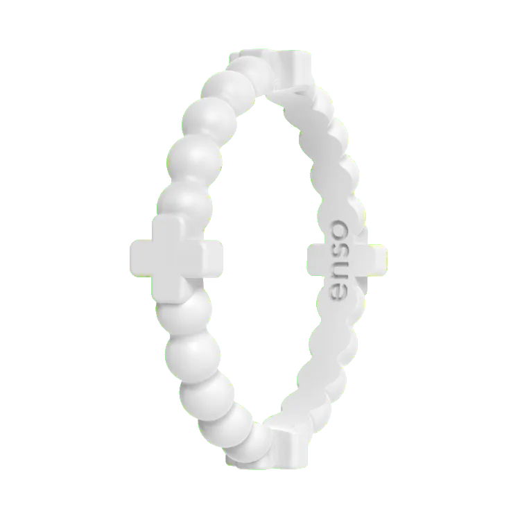 Beaded Cross Ring - White