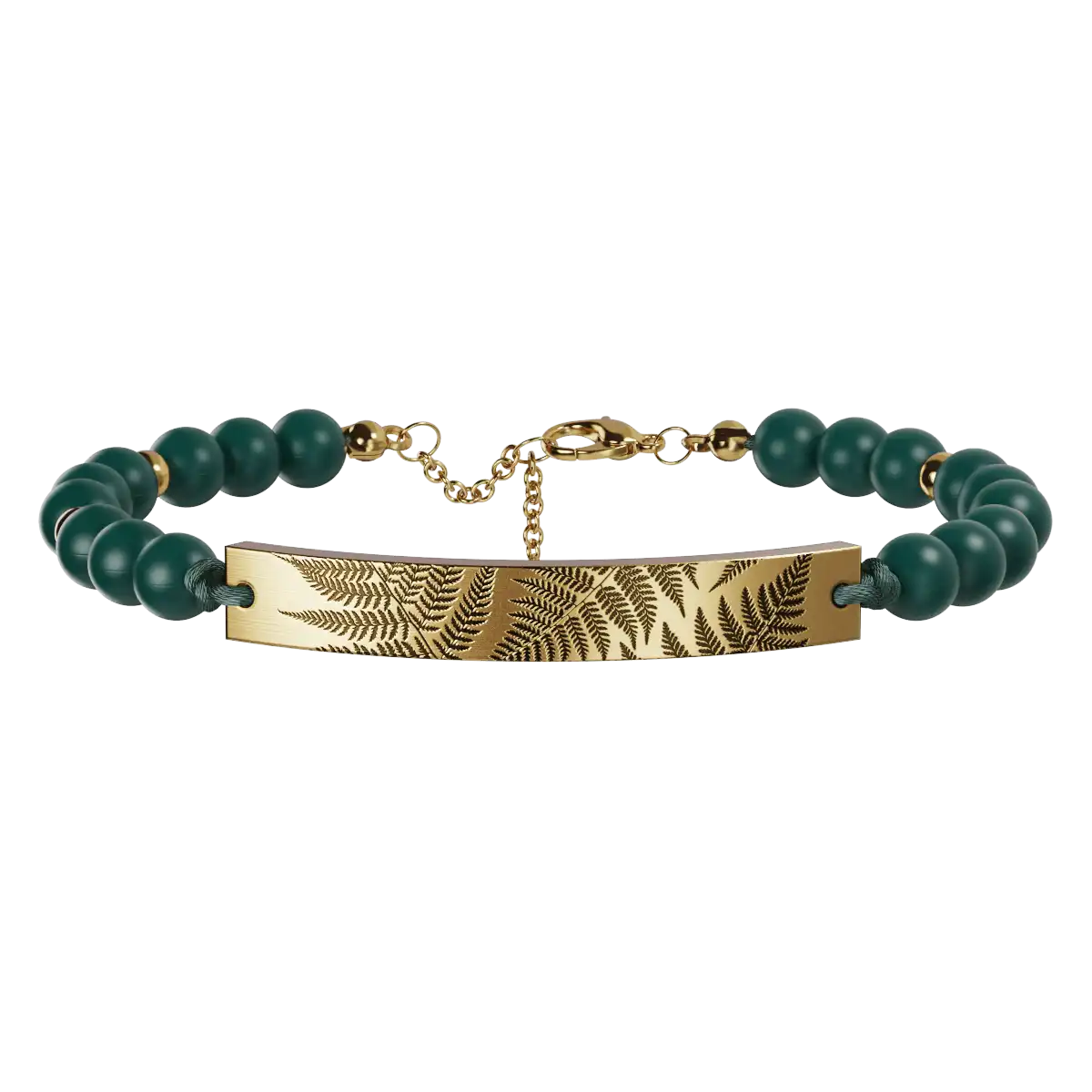 Forest Ferns Bar Bracelet - Deep Teal & Gold