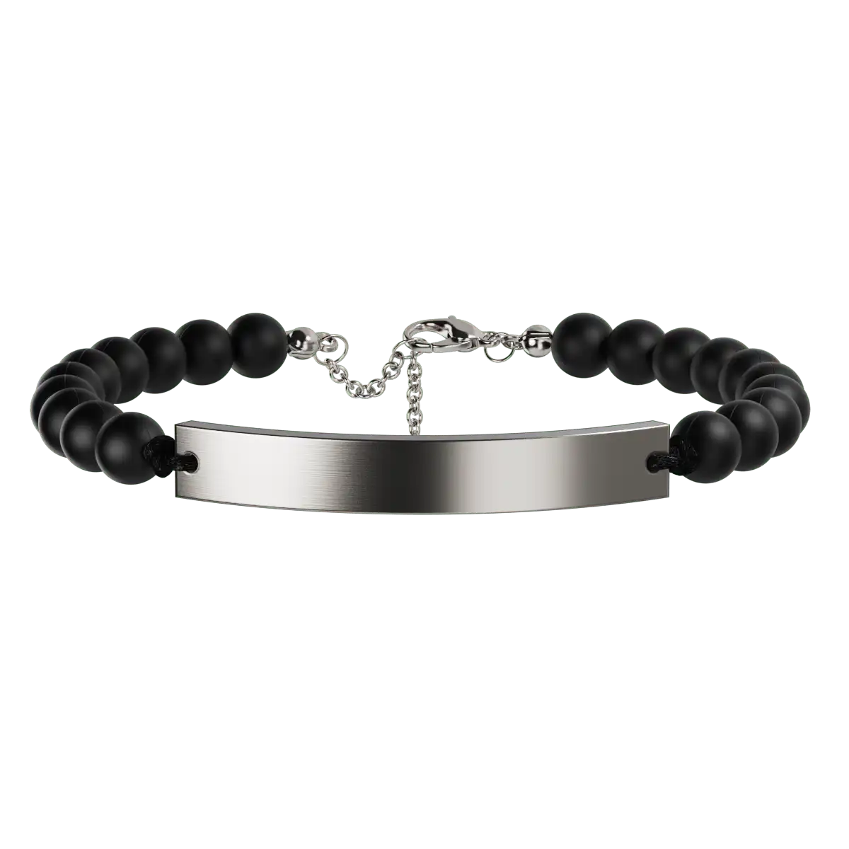 Engravable Bar Bracelet - Obsidian & Silver