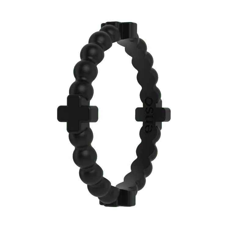 Beaded Cross Ring - Obsidian